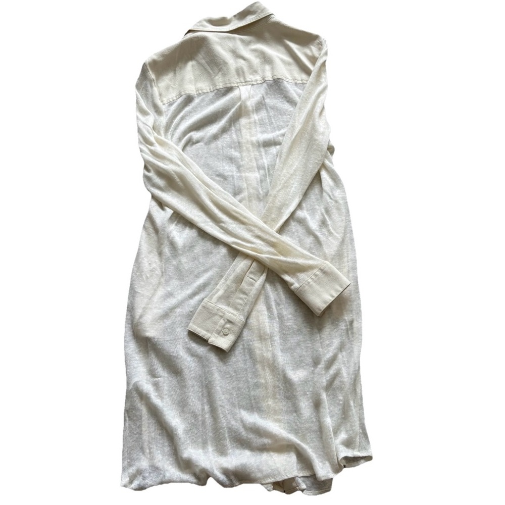 SOLID AND STRIPED SHEER Button-Up Long Sleeve Shirt Dress W/ Pockets Size Large - Picture 2 of 6